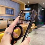 クリスタルシールドリングホルダー TPU＋アクリルマグネット式iPhoneケース、iPhone 16 Plus用、iPhone 16用、iPhone 15 Pro Max用、iPhone 15 Pro用、iPhone 15 Plus用、iPhone 15用