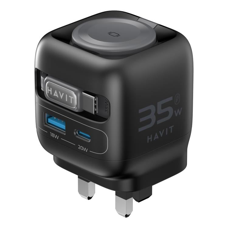 Havit UC250 35W 3-in-1 GaN トラベル充電器 Type-C巻き取りケーブル付き、UC250（UKプラグ）