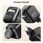 Havit UC252 65W 3 in 1 GaN Travel Charger with Type-C Retractable Cable, UC252(EU Plug), UC252(US Plug)