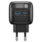 Havit UC253 65W 3-in-1 GaN トラベル充電器 Type-C伸縮ケーブル付き、UC253(EUプラグ)