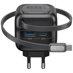 Havit UC253 65W 3-in-1 GaN トラベル充電器 Type-C伸縮ケーブル付き、UC253(EUプラグ)