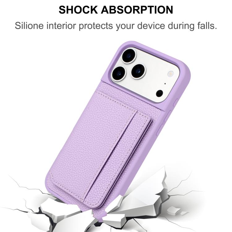 ライチパターン 磁気カードバッグホルダー 携帯電話ケース、iPhone 17 Pro Max用、iPhone 17 Pro用