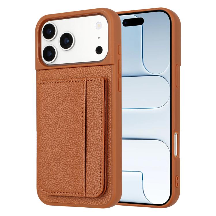 ライチパターン 磁気カードバッグホルダー 携帯電話ケース、iPhone 17 Pro Max用、iPhone 17 Pro用