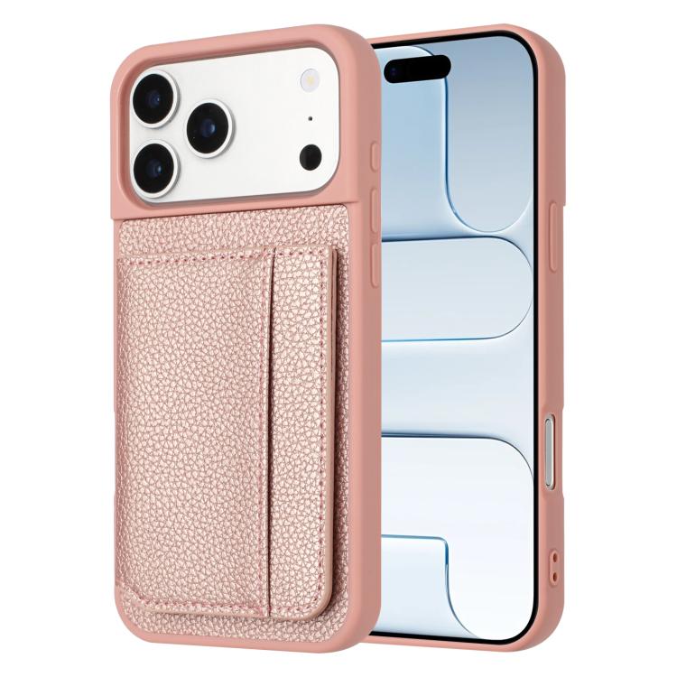 ライチパターン 磁気カードバッグホルダー 携帯電話ケース、iPhone 17 Pro Max用、iPhone 17 Pro用