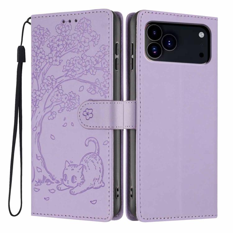 ツリーキャット型押しフリップヴィーガンレザーフォンケース、iPhone 17e / 16e用、iPhone 17 Pro Max用、iPhone 17 Pro用、iPhone 17用、iPhone Air用、iPhone 16 Pro Max用