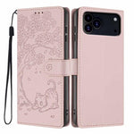 ツリーキャット型押しフリップヴィーガンレザーフォンケース、iPhone 17e / 16e用、iPhone 17 Pro Max用、iPhone 17 Pro用、iPhone 17用、iPhone Air用、iPhone 16 Pro Max用