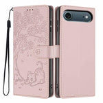 ツリーキャット型押しフリップヴィーガンレザーフォンケース、iPhone 17e / 16e用、iPhone 17 Pro Max用、iPhone 17 Pro用、iPhone 17用、iPhone Air用、iPhone 16 Pro Max用