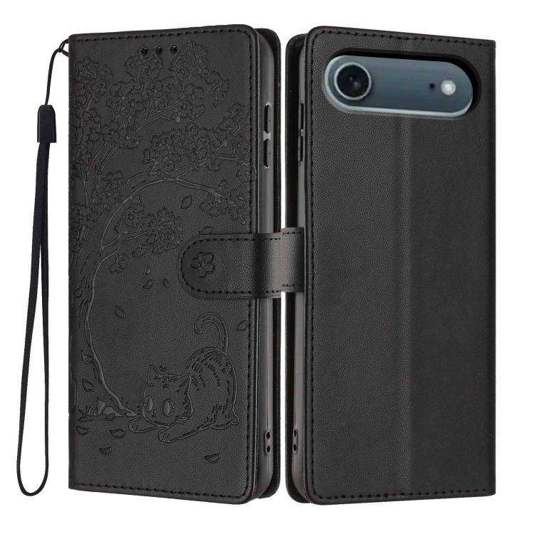ツリーキャット型押しフリップヴィーガンレザーフォンケース、iPhone 17e / 16e用、iPhone 17 Pro Max用、iPhone 17 Pro用、iPhone 17用、iPhone Air用、iPhone 16 Pro Max用