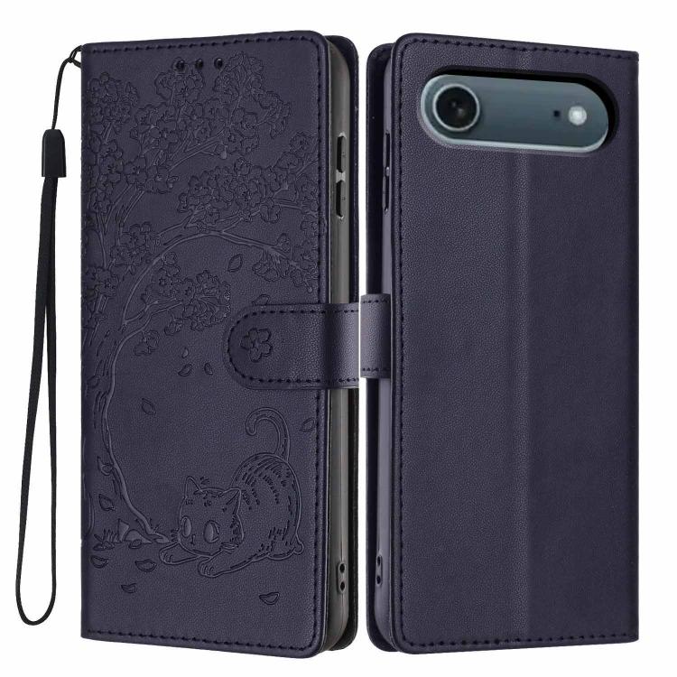 ツリーキャット型押しフリップヴィーガンレザーフォンケース、iPhone 17e / 16e用、iPhone 17 Pro Max用、iPhone 17 Pro用、iPhone 17用、iPhone Air用、iPhone 16 Pro Max用