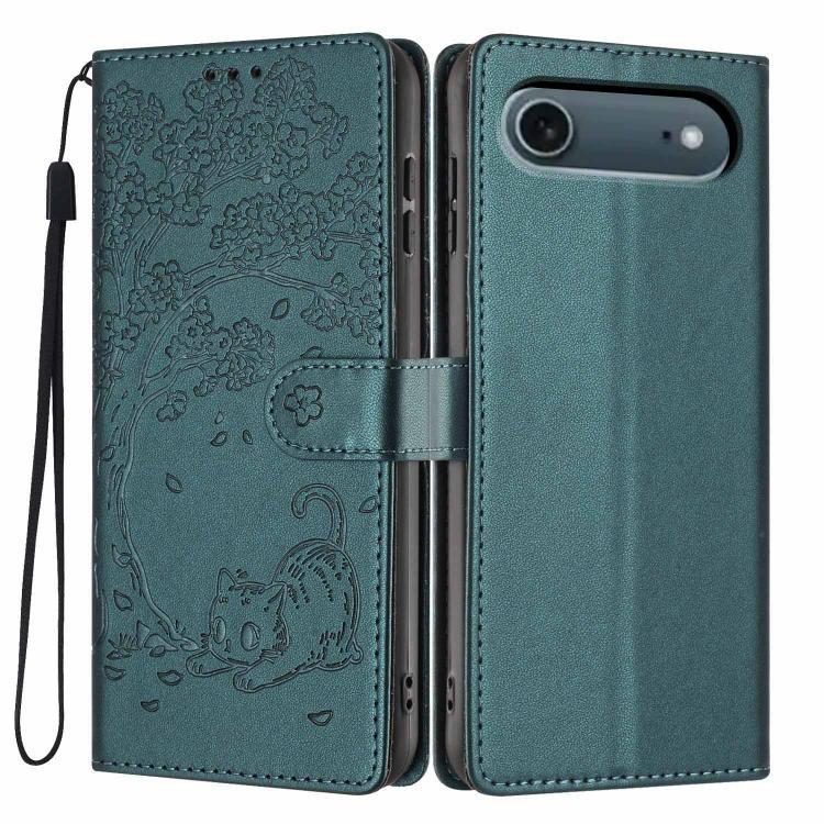 ツリーキャット型押しフリップヴィーガンレザーフォンケース、iPhone 17e / 16e用、iPhone 17 Pro Max用、iPhone 17 Pro用、iPhone 17用、iPhone Air用、iPhone 16 Pro Max用