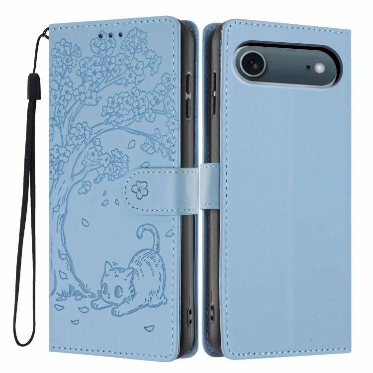ツリーキャット型押しフリップヴィーガンレザーフォンケース、iPhone 17e / 16e用、iPhone 17 Pro Max用、iPhone 17 Pro用、iPhone 17用、iPhone Air用、iPhone 16 Pro Max用