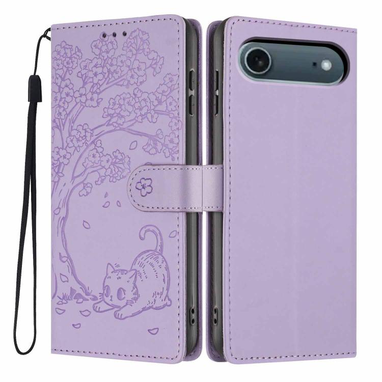 ツリーキャット型押しフリップヴィーガンレザーフォンケース、iPhone 17e / 16e用、iPhone 17 Pro Max用、iPhone 17 Pro用、iPhone 17用、iPhone Air用、iPhone 16 Pro Max用