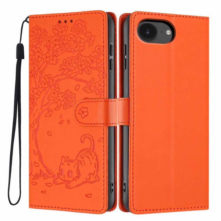 ツリーキャット型押しフリップヴィーガンレザーフォンケース、iPhone 17e / 16e用、iPhone 17 Pro Max用、iPhone 17 Pro用、iPhone 17用、iPhone Air用、iPhone 16 Pro Max用