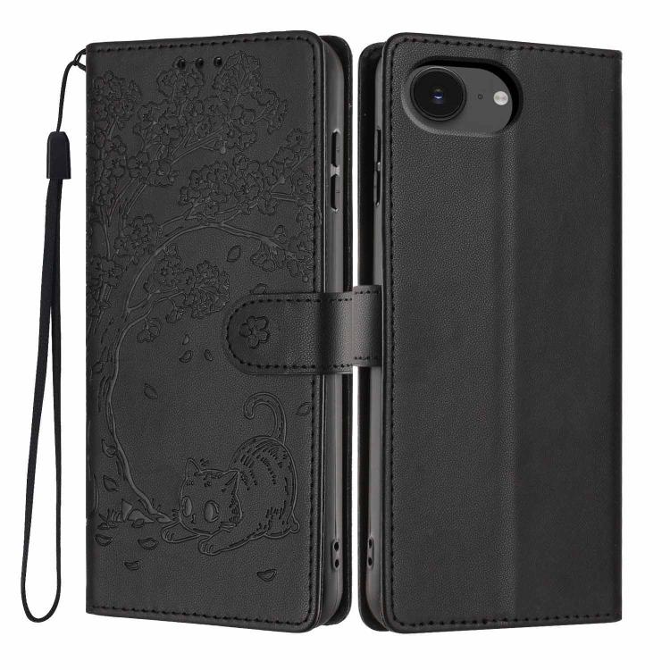ツリーキャット型押しフリップヴィーガンレザーフォンケース、iPhone 17e / 16e用、iPhone 17 Pro Max用、iPhone 17 Pro用、iPhone 17用、iPhone Air用、iPhone 16 Pro Max用