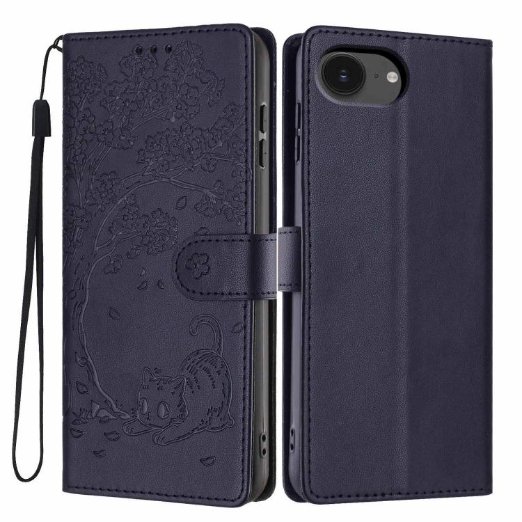 ツリーキャット型押しフリップヴィーガンレザーフォンケース、iPhone 17e / 16e用、iPhone 17 Pro Max用、iPhone 17 Pro用、iPhone 17用、iPhone Air用、iPhone 16 Pro Max用