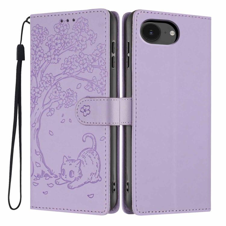 ツリーキャット型押しフリップヴィーガンレザーフォンケース、iPhone 17e / 16e用、iPhone 17 Pro Max用、iPhone 17 Pro用、iPhone 17用、iPhone Air用、iPhone 16 Pro Max用