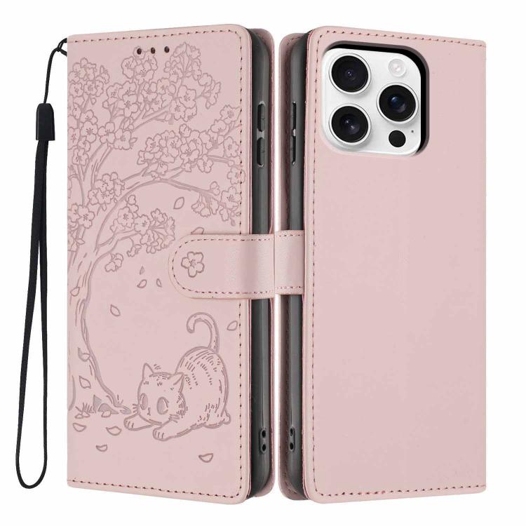 ツリーキャット型押しフリップヴィーガンレザーフォンケース、iPhone 17e / 16e用、iPhone 17 Pro Max用、iPhone 17 Pro用、iPhone 17用、iPhone Air用、iPhone 16 Pro Max用