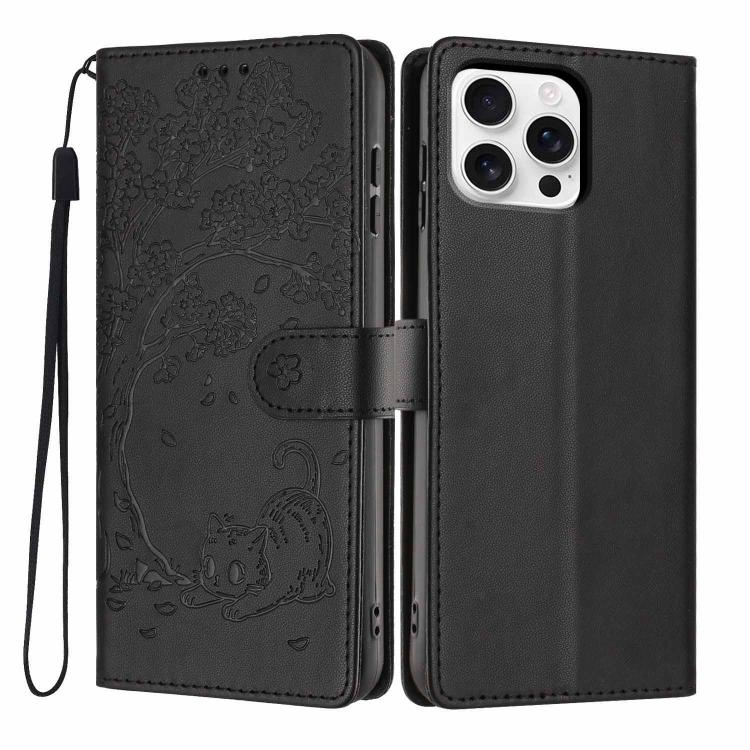 ツリーキャット型押しフリップヴィーガンレザーフォンケース、iPhone 17e / 16e用、iPhone 17 Pro Max用、iPhone 17 Pro用、iPhone 17用、iPhone Air用、iPhone 16 Pro Max用