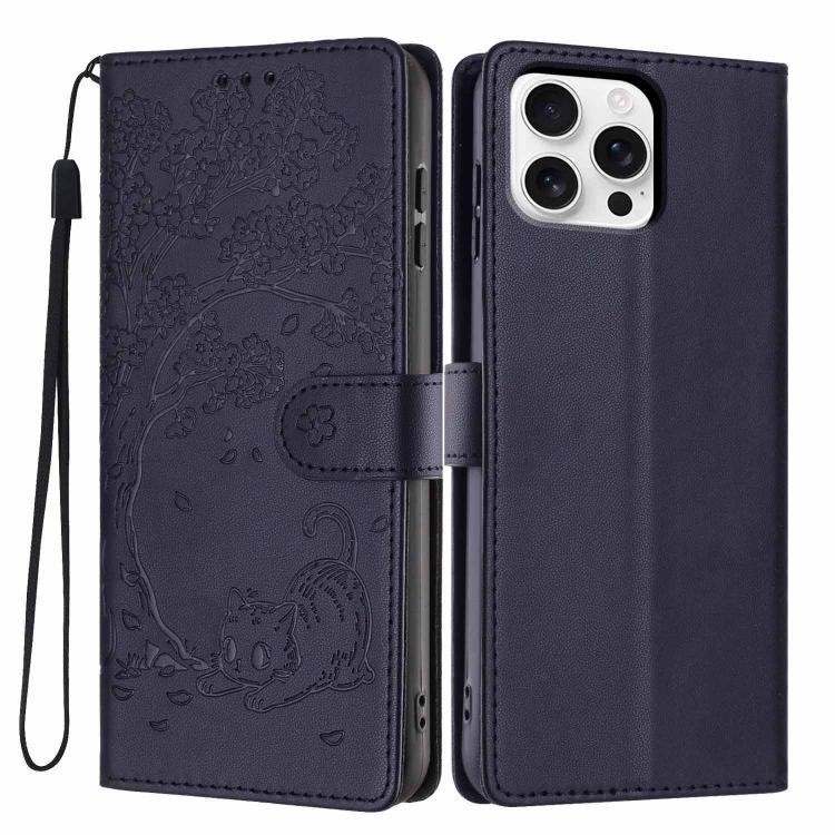 ツリーキャット型押しフリップヴィーガンレザーフォンケース、iPhone 17e / 16e用、iPhone 17 Pro Max用、iPhone 17 Pro用、iPhone 17用、iPhone Air用、iPhone 16 Pro Max用