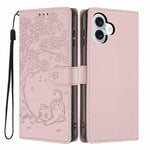 ツリーキャット型押しフリップヴィーガンレザーフォンケース、iPhone 16 Pro用、iPhone 16 Plus用、iPhone 16用、iPhone 15 Pro Max用、iPhone 15 Pro用、iPhone 15 Plus用