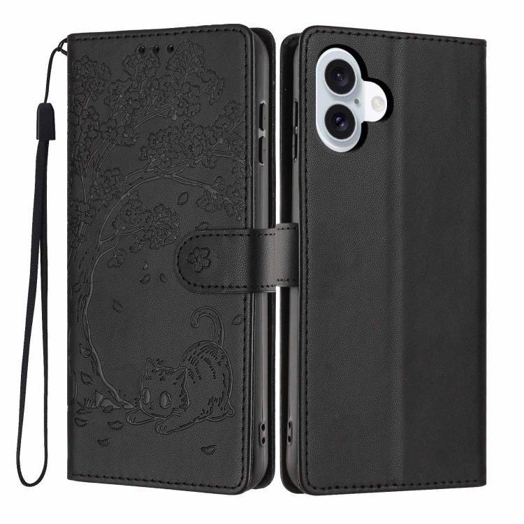 ツリーキャット型押しフリップヴィーガンレザーフォンケース、iPhone 16 Pro用、iPhone 16 Plus用、iPhone 16用、iPhone 15 Pro Max用、iPhone 15 Pro用、iPhone 15 Plus用