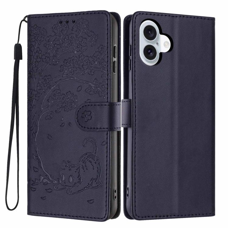 ツリーキャット型押しフリップヴィーガンレザーフォンケース、iPhone 16 Pro用、iPhone 16 Plus用、iPhone 16用、iPhone 15 Pro Max用、iPhone 15 Pro用、iPhone 15 Plus用