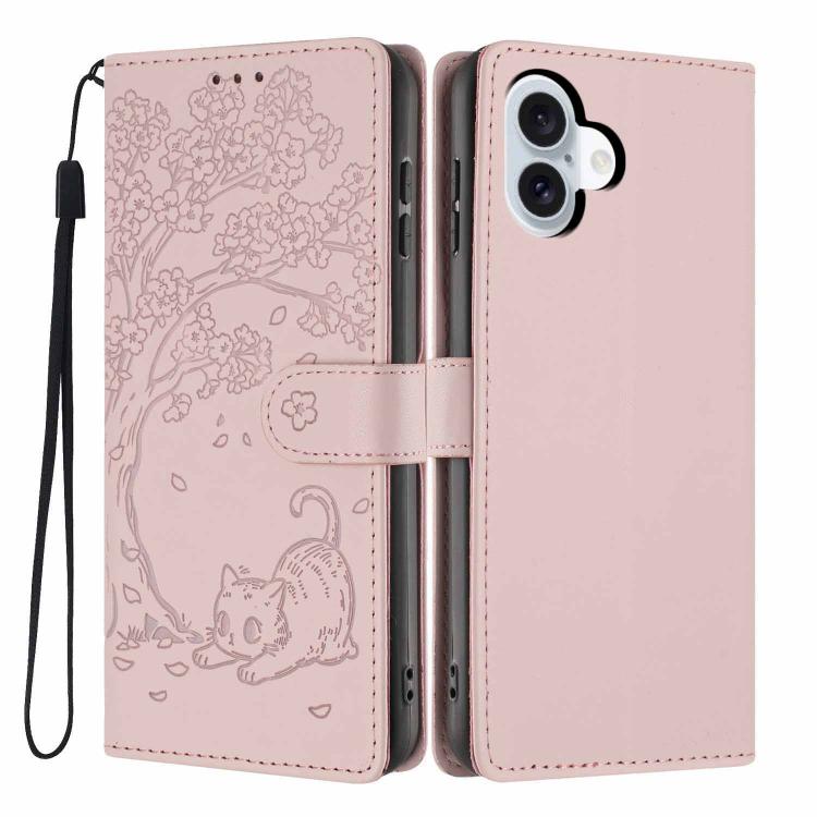ツリーキャット型押しフリップヴィーガンレザーフォンケース、iPhone 16 Pro用、iPhone 16 Plus用、iPhone 16用、iPhone 15 Pro Max用、iPhone 15 Pro用、iPhone 15 Plus用