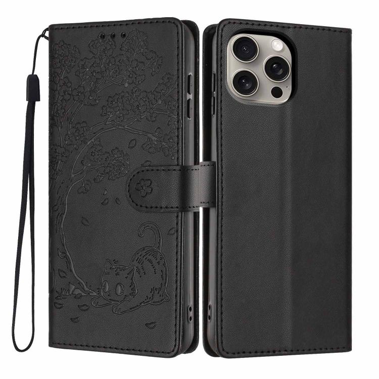 ツリーキャット型押しフリップヴィーガンレザーフォンケース、iPhone 16 Pro用、iPhone 16 Plus用、iPhone 16用、iPhone 15 Pro Max用、iPhone 15 Pro用、iPhone 15 Plus用