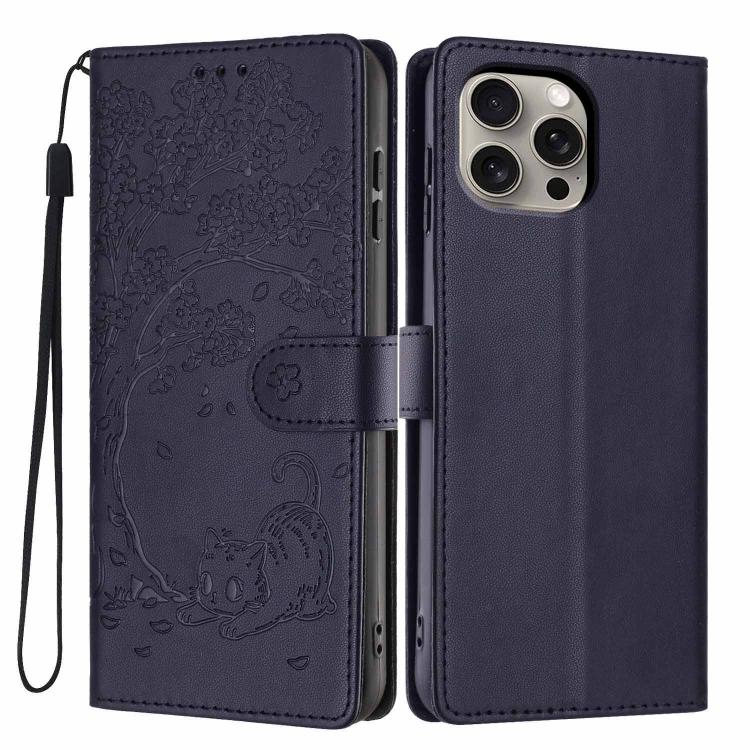 ツリーキャット型押しフリップヴィーガンレザーフォンケース、iPhone 16 Pro用、iPhone 16 Plus用、iPhone 16用、iPhone 15 Pro Max用、iPhone 15 Pro用、iPhone 15 Plus用