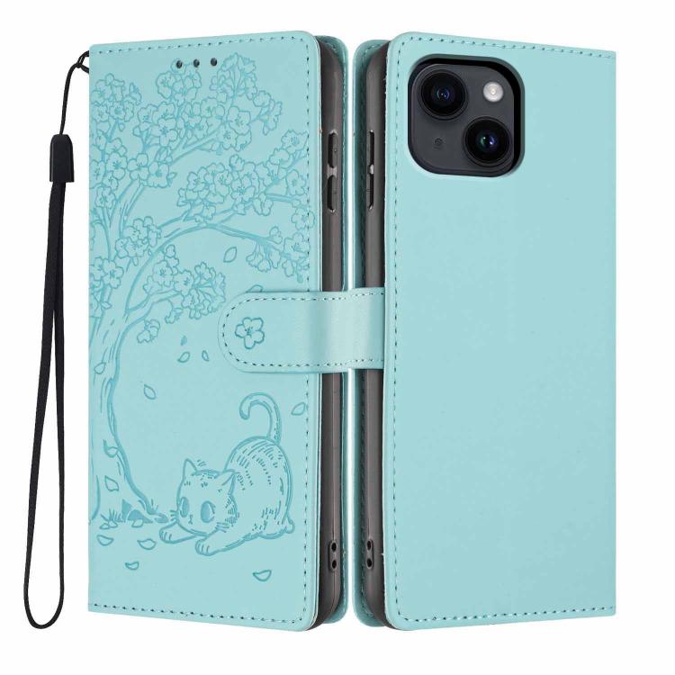 ツリーキャット型押しフリップヴィーガンレザーフォンケース、iPhone 16 Pro用、iPhone 16 Plus用、iPhone 16用、iPhone 15 Pro Max用、iPhone 15 Pro用、iPhone 15 Plus用