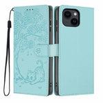 ツリーキャット型押しフリップヴィーガンレザー携帯ケース、iPhone 15用、iPhone 14 Plus用、iPhone 14用、iPhone 14 Pro用、iPhone 14 Pro Max用、iPhone 13 Pro Max用