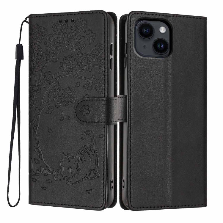 ツリーキャット型押しフリップヴィーガンレザー携帯ケース、iPhone 15用、iPhone 14 Plus用、iPhone 14用、iPhone 14 Pro用、iPhone 14 Pro Max用、iPhone 13 Pro Max用