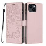 ツリーキャット型押しフリップヴィーガンレザー携帯ケース、iPhone 15用、iPhone 14 Plus用、iPhone 14用、iPhone 14 Pro用、iPhone 14 Pro Max用、iPhone 13 Pro Max用