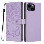 ツリーキャット型押しフリップヴィーガンレザー携帯ケース、iPhone 15用、iPhone 14 Plus用、iPhone 14用、iPhone 14 Pro用、iPhone 14 Pro Max用、iPhone 13 Pro Max用