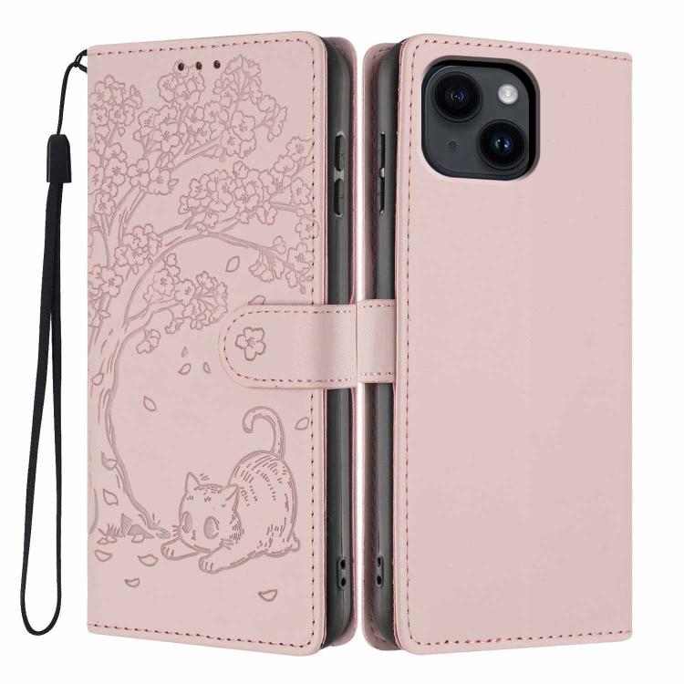 ツリーキャット型押しフリップヴィーガンレザー携帯ケース、iPhone 15用、iPhone 14 Plus用、iPhone 14用、iPhone 14 Pro用、iPhone 14 Pro Max用、iPhone 13 Pro Max用