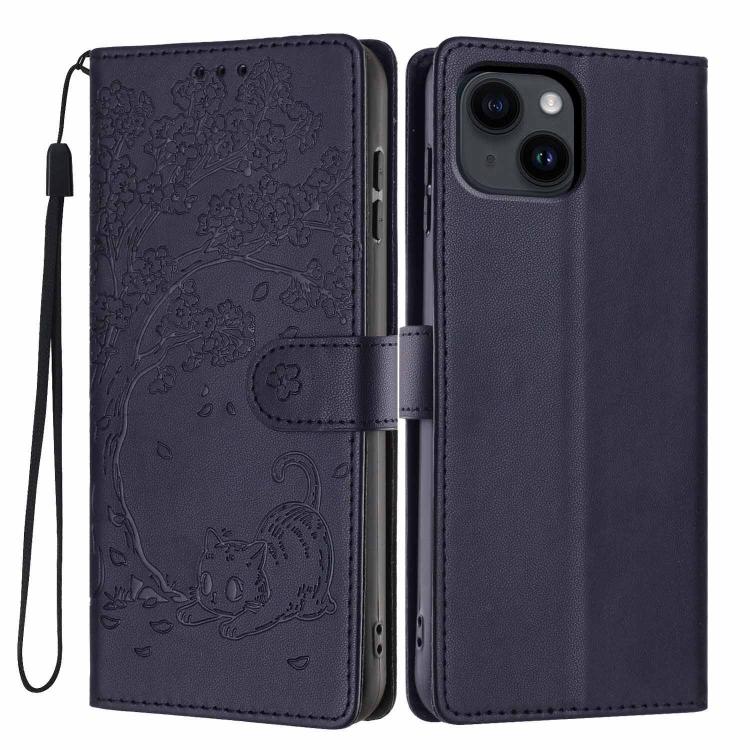 ツリーキャット型押しフリップヴィーガンレザー携帯ケース、iPhone 15用、iPhone 14 Plus用、iPhone 14用、iPhone 14 Pro用、iPhone 14 Pro Max用、iPhone 13 Pro Max用