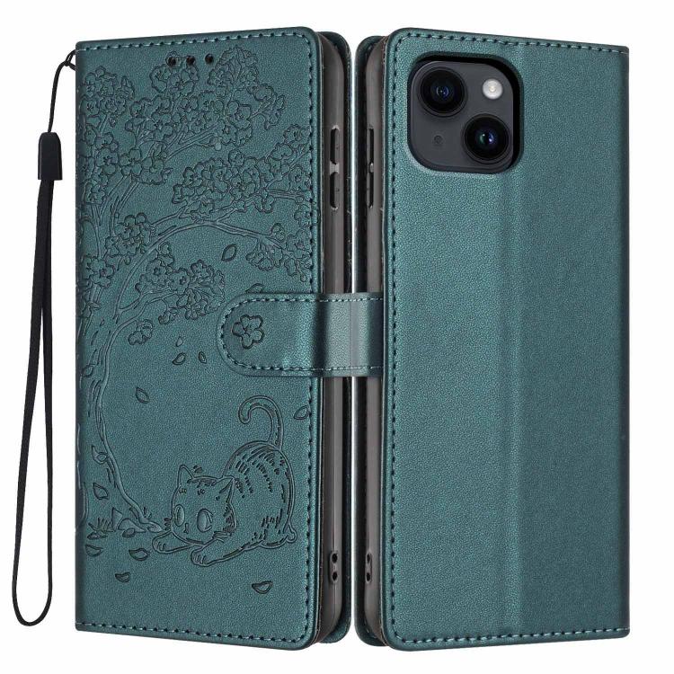 ツリーキャット型押しフリップヴィーガンレザー携帯ケース、iPhone 15用、iPhone 14 Plus用、iPhone 14用、iPhone 14 Pro用、iPhone 14 Pro Max用、iPhone 13 Pro Max用