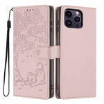 ツリーキャット型押しフリップヴィーガンレザー携帯ケース、iPhone 15用、iPhone 14 Plus用、iPhone 14用、iPhone 14 Pro用、iPhone 14 Pro Max用、iPhone 13 Pro Max用