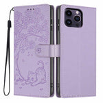 ツリーキャット型押しフリップヴィーガンレザー携帯ケース、iPhone 15用、iPhone 14 Plus用、iPhone 14用、iPhone 14 Pro用、iPhone 14 Pro Max用、iPhone 13 Pro Max用