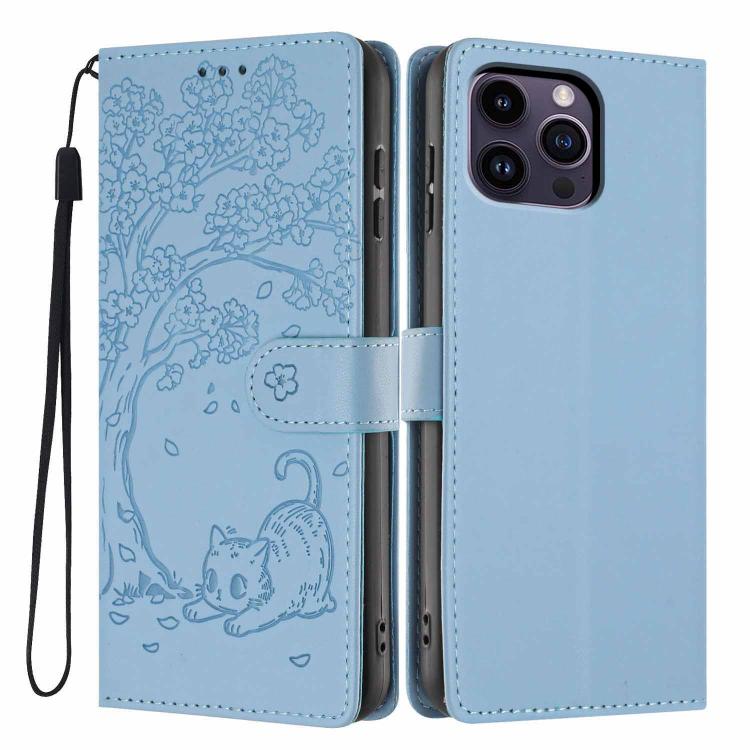 ツリーキャット型押しフリップヴィーガンレザー携帯ケース、iPhone 15用、iPhone 14 Plus用、iPhone 14用、iPhone 14 Pro用、iPhone 14 Pro Max用、iPhone 13 Pro Max用