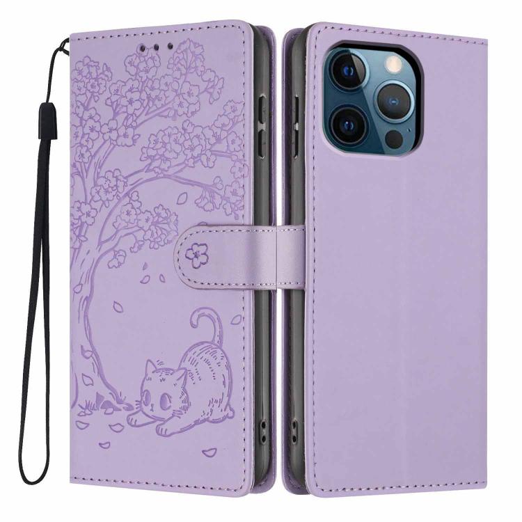 Tree Cat Embossed Flip Vegan Leather Phone Case, For iPhone 13 Pro, For iPhone 13, For iPhone 12 Pro Max, For iPhone 12 / 12 Pro, For iPhone 11 Pro Max, For iPhone 11