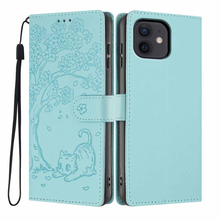 Tree Cat Embossed Flip Vegan Leather Phone Case, For iPhone 13 Pro, For iPhone 13, For iPhone 12 Pro Max, For iPhone 12 / 12 Pro, For iPhone 11 Pro Max, For iPhone 11