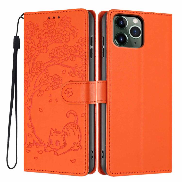 Tree Cat Embossed Flip Vegan Leather Phone Case, For iPhone 13 Pro, For iPhone 13, For iPhone 12 Pro Max, For iPhone 12 / 12 Pro, For iPhone 11 Pro Max, For iPhone 11