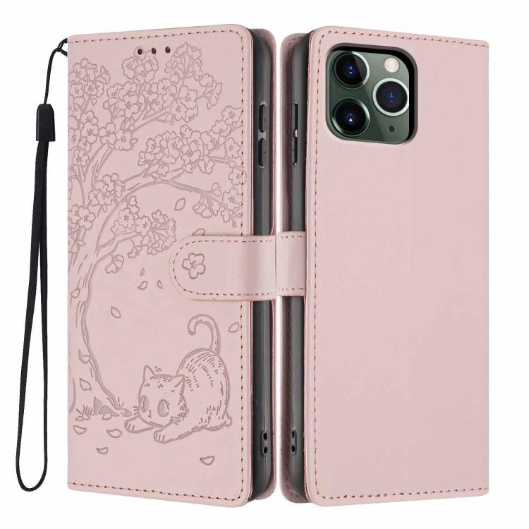 Tree Cat Embossed Flip Vegan Leather Phone Case, For iPhone 13 Pro, For iPhone 13, For iPhone 12 Pro Max, For iPhone 12 / 12 Pro, For iPhone 11 Pro Max, For iPhone 11
