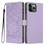 Tree Cat Embossed Flip Vegan Leather Phone Case, For iPhone 13 Pro, For iPhone 13, For iPhone 12 Pro Max, For iPhone 12 / 12 Pro, For iPhone 11 Pro Max, For iPhone 11