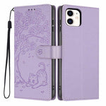 Tree Cat Embossed Flip Vegan Leather Phone Case, For iPhone 11 Pro Max, For iPhone 11, For iPhone 11 Pro