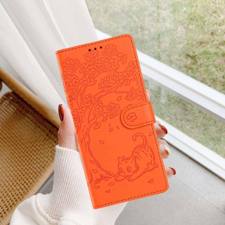 ツリーキャット型押しフリップヴィーガンレザーフォンケース、iPhone 17e / 16e用、iPhone 17 Pro Max用、iPhone 17 Pro用、iPhone 17用、iPhone Air用、iPhone 16 Pro Max用