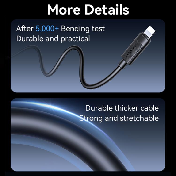 USAMS SJ781 U94 USB-C / Type-C から 8ピン PD30W 急速充電データケーブル、1m