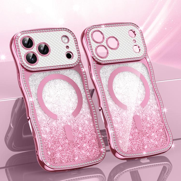 Wavy Frame Star Diamond Electroplate TPU Glitter Magnetic Phone Case, For iPhone 17 Pro Max, For iPhone 17 Pro, For iPhone 17, For iPhone 16 Pro Max, For iPhone 16 Pro, For iPhone 16