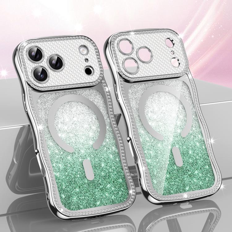 ウェービーフレームスター ダイヤモンド電気めっきTPUグリッターマグネットフォンケース、iPhone 17 Pro Max用、iPhone 17 Pro用、iPhone 17用、iPhone 16 Pro Max用、iPhone 16 Pro用、iPhone 16用